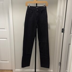 Straight Leg Jeans Split Hem Black Wash